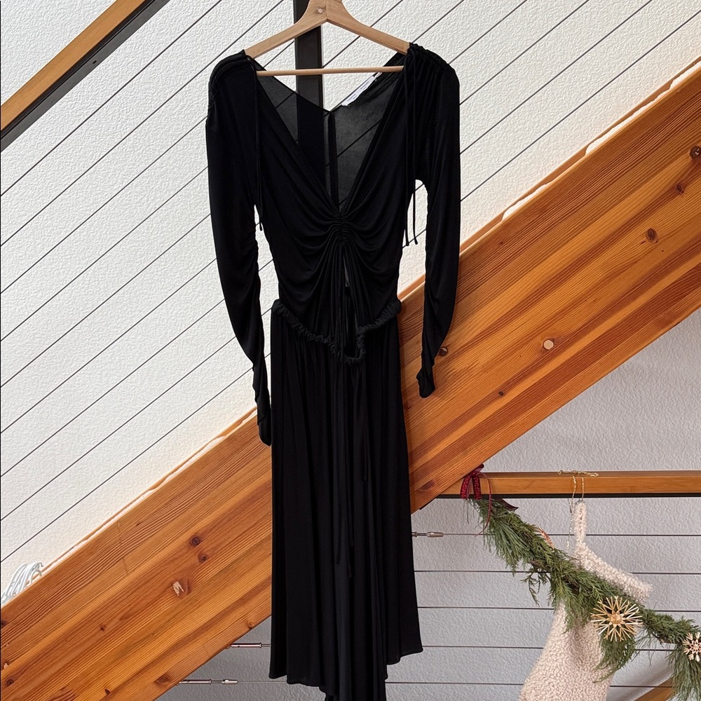 Proenza Schouler White Label Deep V Gathered Black Jersey Dress Sz S